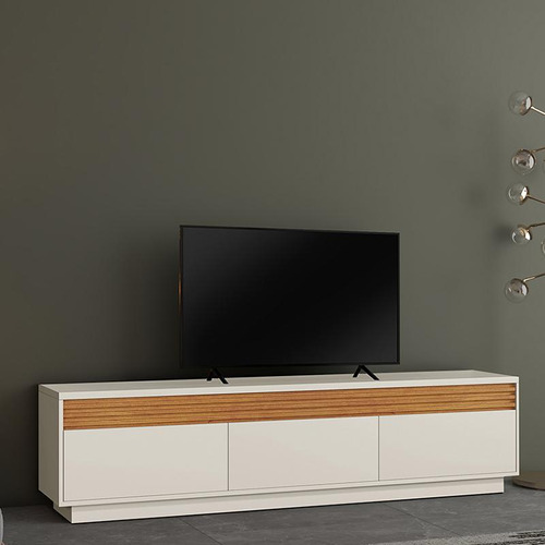 Rack Bancada Madrid 3 Portas Tv Ate 75 Polegadas 180cm Cor Off White/naturale