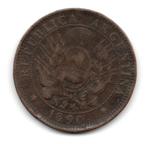 Argentina Moneda 2 Centavos Año 1890 Patacon Cobre Cj#31.18