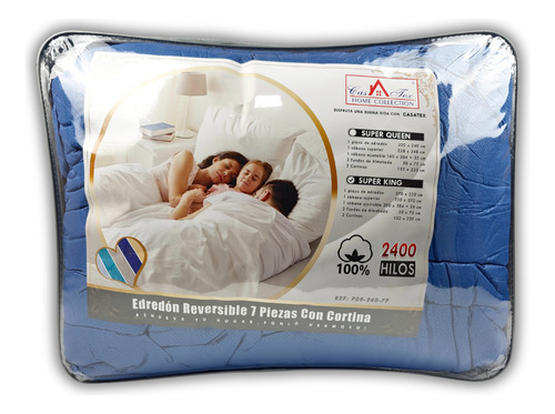 Edredón Reversible 7 Piezas Tamaño King Size 2x2 Azul Liso