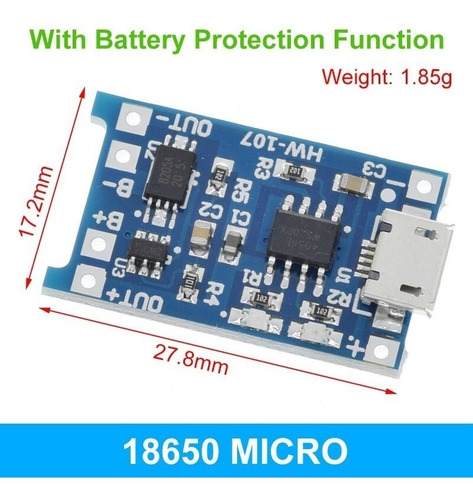 Imagen 2 de 2 de Modulo Tp4056 Micro Mini Usb C Batería Litio 18650 Arduino