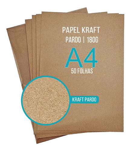 Papel Kraft Folha A4 180g Pardo Natural Pacote Com 50 Folhas