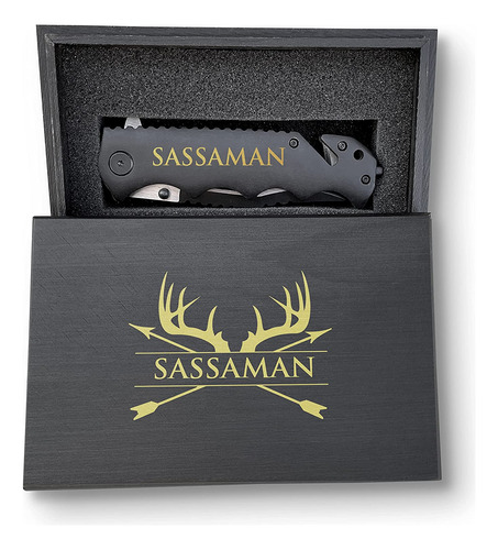 Cuchillo Personalizado Prémium Con Caja Grabada, Negro