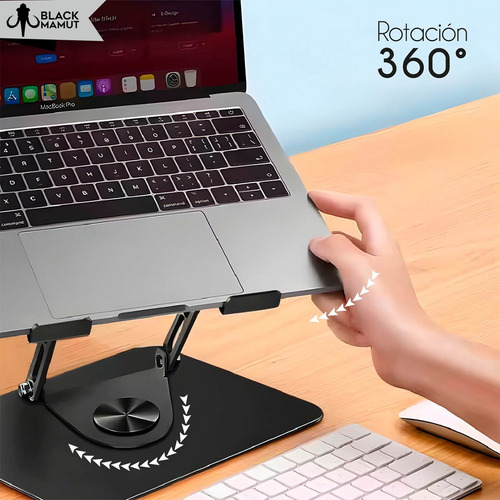 Base Soporte Para Laptop Elevada Ajustable Con Giro 360 Color Negro
