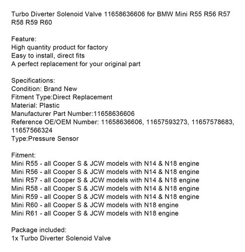 Válvula Solenoide Desviadora Turbo For Bmw Mini R55 R56 R57