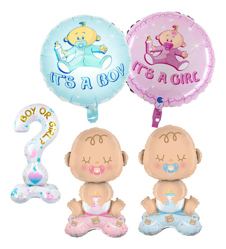 Kit 5 Balão Cha Revelação Menino Ou Menina C/ Base Decoração