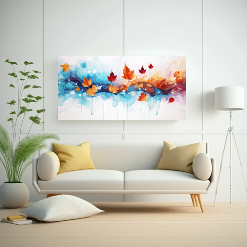 100x50cm Cuadro Vintage Abstracto Con Hojas De Colores Y Sal