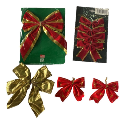 Moño Adornos Deco Navidad Navideños Lazo Rojo Dorado X8