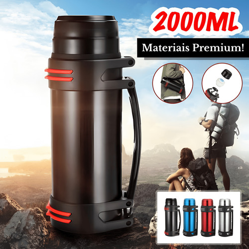 Garrafa Térmica Inox 2000ml 2l Com Alça Espacial E Camping