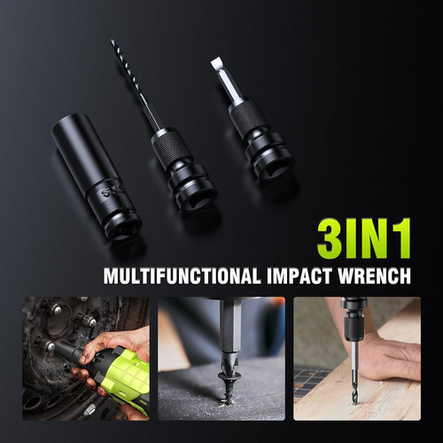 Llave De Impacto Sin Cables 1/2 Pulgada, Batería Doble 4ah