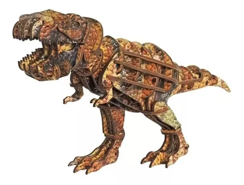 Quebra-cabeça 3d Animal Dinossauro Rex Em Madeira