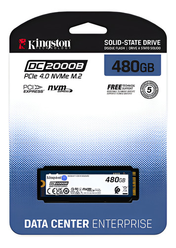 Unidade sólida Kingston DC2000b M.2 Nvme 480gb, cor preta
