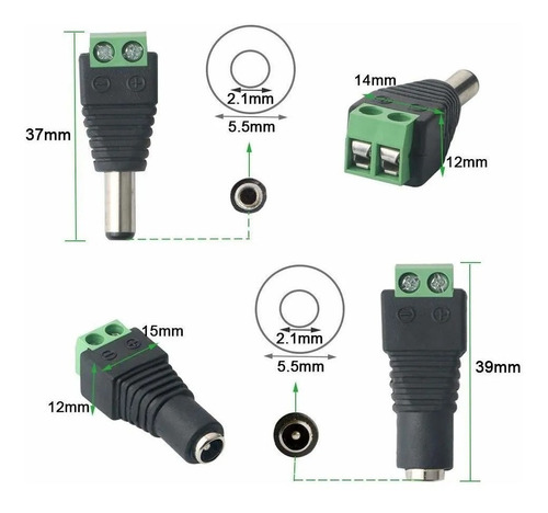Conector Dc Plug Macho Hembra  Cctv Voltaje 12v 4 Unidades