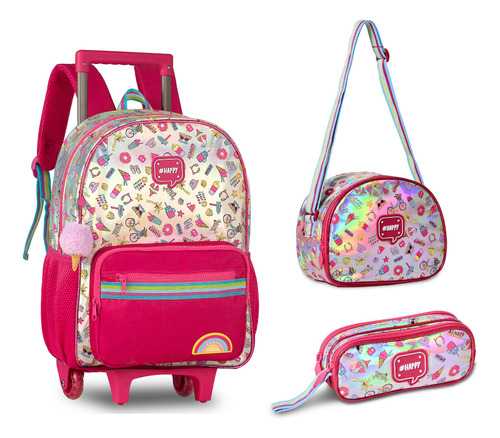 Kit Mochila Infantil Escolar Holográfico Candy Girl Clio