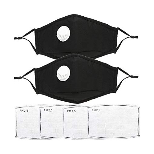2pcs Pm2.5 Black Dust Mask For Adult, With 4 Activated ...