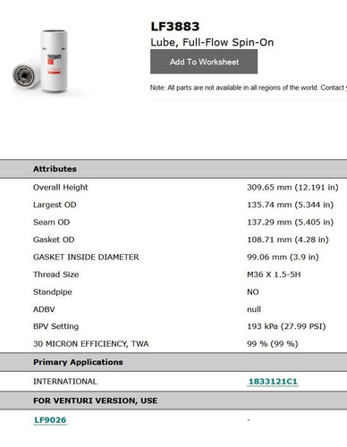 Lf3883 Lf 3883 Filtro De Aceite (p550367 51799 B7030 C-5105)