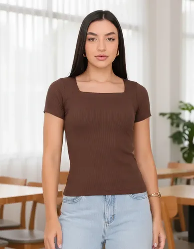 Blusa Feminina Manga Curta Decote Quadrado Básica Baby Look