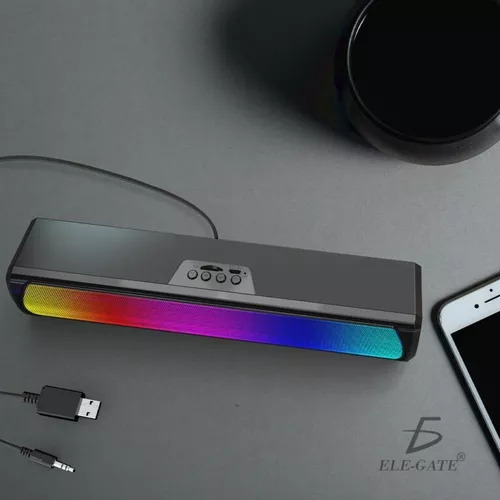 Barra De Sonido Soundbar Gamer Con Luz Led RGB Color Negro Ele-Gate