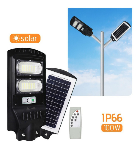 Luminária Solar 100w Via Pública Externa Led Sensor Presença Cor Preto 110V/220V