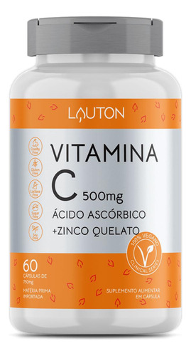 Vitamina C 500mg Ácido Ascórbico + Zinco Quelato 60cp Lauton