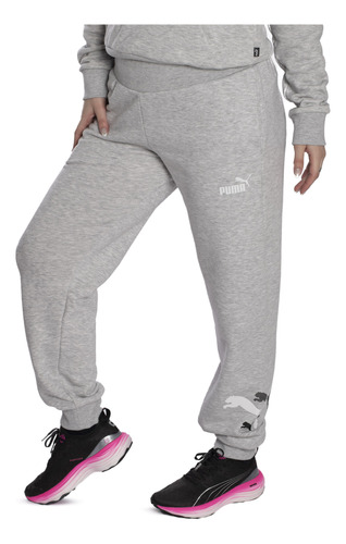 Pantalón Puma Essential+ Logo Sportstyle Mujer Moda Gris Mel