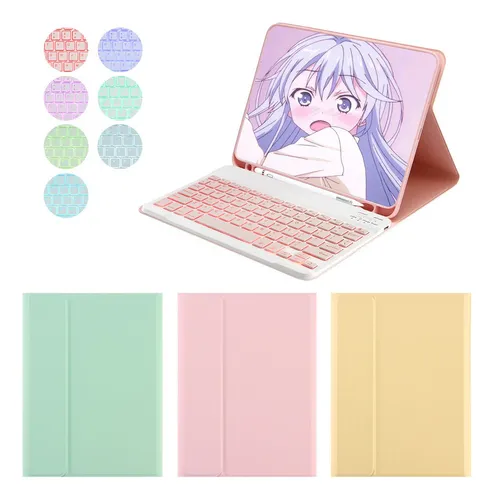 Teclado, funda y ratón para iPad Air/Air2/Pro/2017/18 (9,7 pulgadas), color lavanda y morado, teclado y ratón Touch Glow