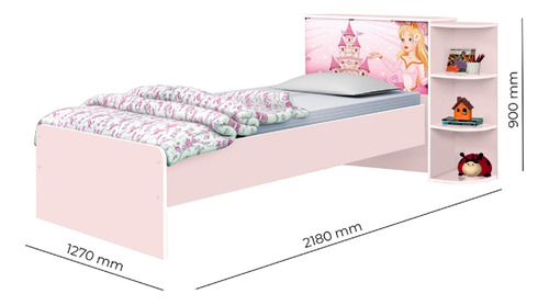 Cama Para Niños 1 Plaza Diseño Princesa Infantil Rosa