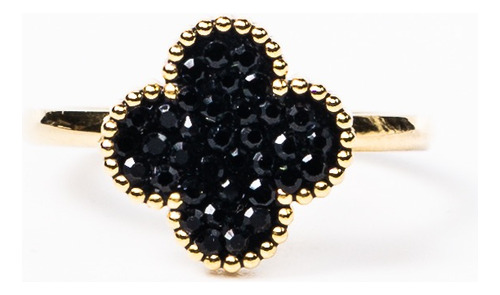Anillo Trébol Black Acero Quirúrgico Dorado Dorado 16