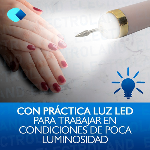 Imagen 5 de 10 de Mini Torno Profesional Uñas Luz Led Carga Usb 5 Cabezales