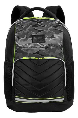Mochila Grande Sestini Camuflado Colorido Preto