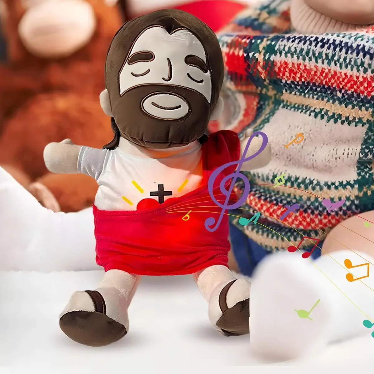 Peluche Jesús Zaihua 40cm Hipoalergénico Con Luces Y Sonido Para Bebés