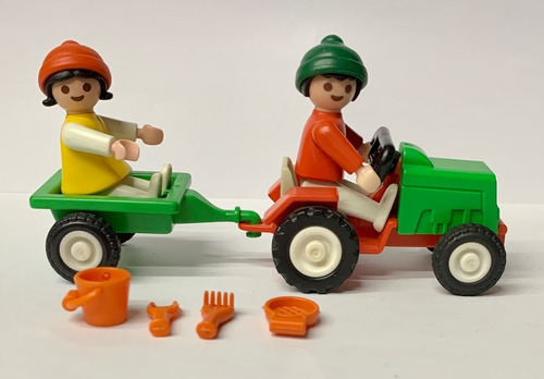 Playmobil 3594 Niños Con Tractor De 1984 Para Granja Rtrmx