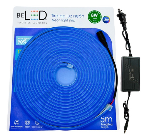 Tira De Led Neon Flexible 5m 12v Incluye Fuente 12v 3 Amp Color de la luz Azul