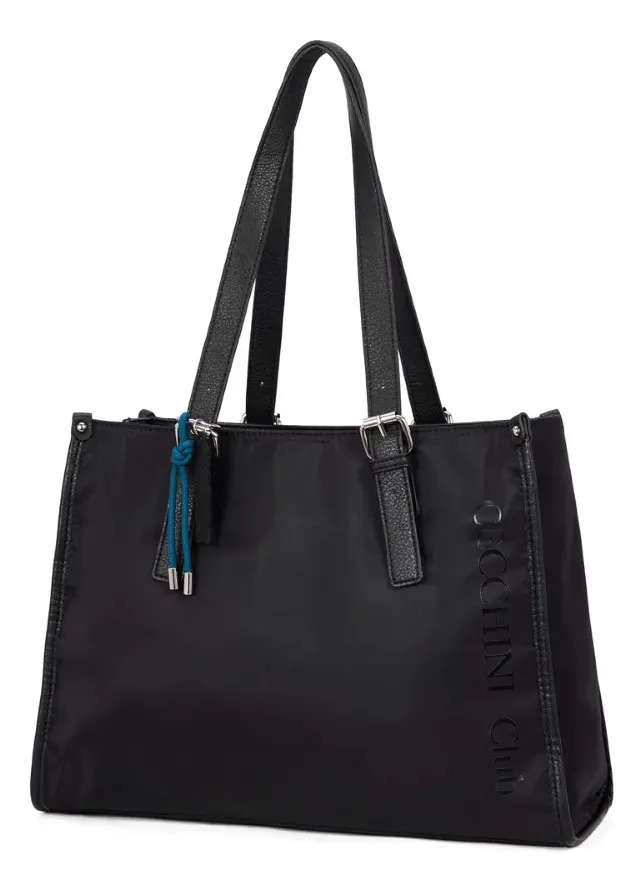 Shopper Cecchini Cartera Amplia Microfibra Liviana Urbana Negro