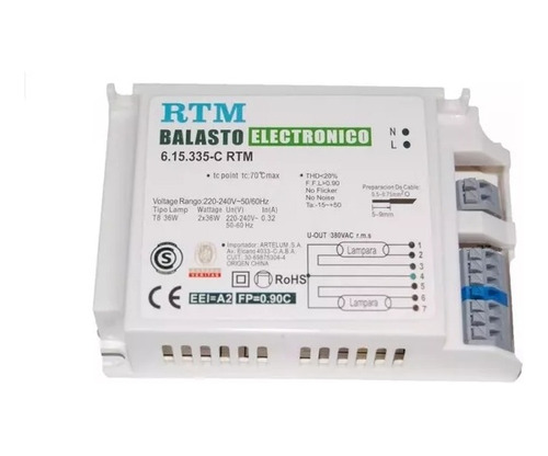 Balasto Corto 2x36w Electronico Glt-e236 Artelum