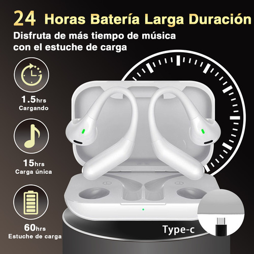 Audifonos Inalambricos Bluetooth Gamer Con Micrófono Hd Integrado,focomylord Auriculares In Ear Open Hange Earbuds Bluetooth Headphones Deportivos Para Oídos Headset,blanco