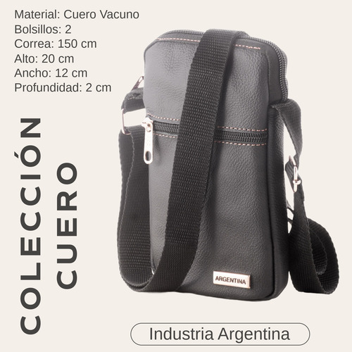 Porta Celular -t Berlin De Cuero Bandolera Morral Mini Bag Negro Lisa Níquel Negro
