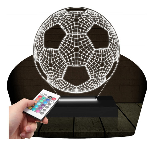 Luminária Led 3d Bola Futebol | Abajur | 16 Cores+controle