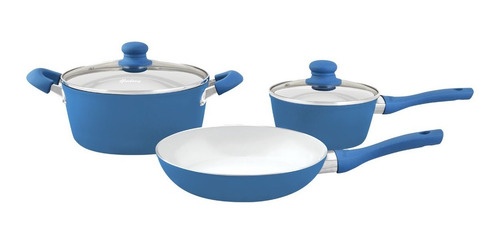 Imagen 3 de 10 de Set Bateria De 13 Piezas Hudson Azul Forjado Apto Inducción