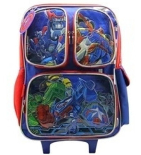 Mochila Escolar Avengers 18p. Con Carro Cresko Sp587 Carrito Color Azul