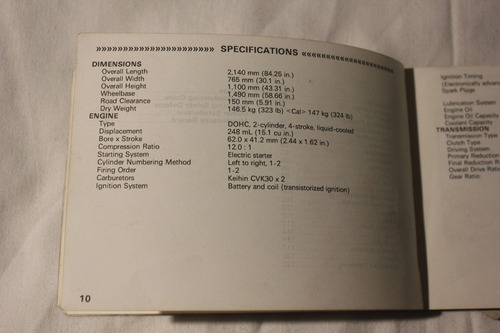 Kawasaki 250 Hs 1990 Manual Del Propietario (Usado)
