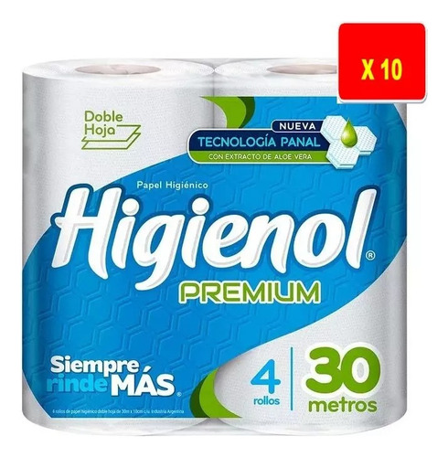 Higienico Higienol Premium Doble Hoja 4 X 30 Mt Bolsón X 10