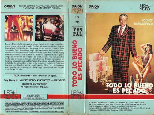 Todo Lo Bueno Es Pecado Vhs Rodney Dangerfield Joe Pesci