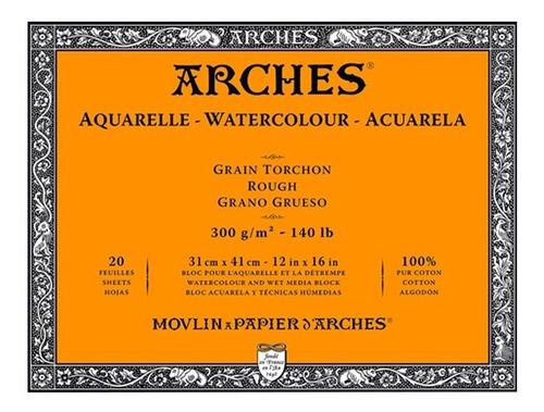 Block Acuarela Arches 18x26 Cm Grano Grueso 300 G/m2 20 H