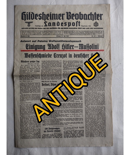 Antique, Antiguo Diario Alemán, 2da. Guerra M., Histórico.