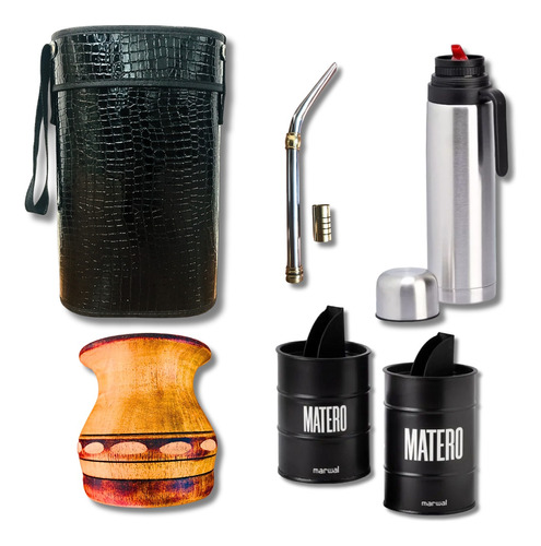 Set Matero Bolso Croco Termo Manija 1 Litro Mate Algarrobo