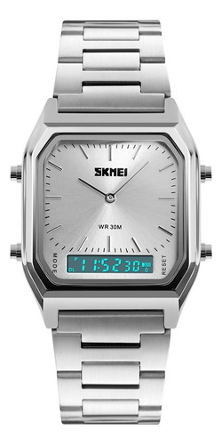 Reloj Hombre Casual Skmei Cuadrada Cronógrafo Plateado .