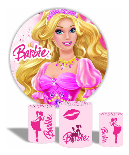 Painel Redondo De Festa E Capas De Cilindro Tema Barbie 1,50