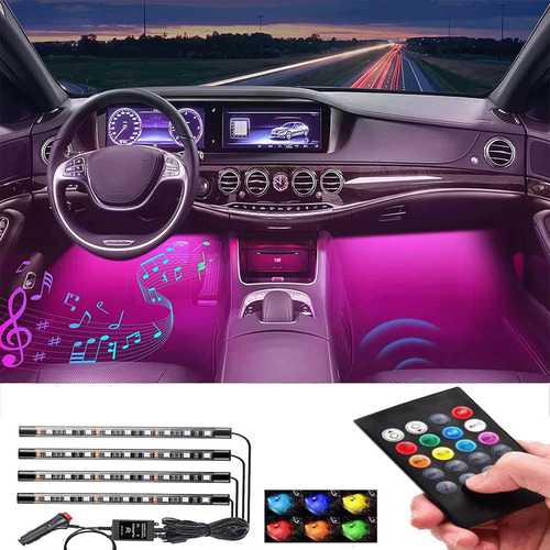 Tira Luz Led Vehiculo 4 Unidad Usb Musica Multicolor Voz Cr