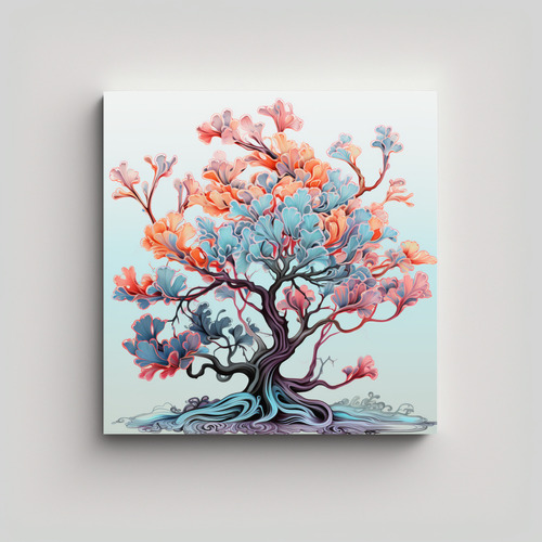 20x20cm Cuadro Colores Fantasía Con Árbol De Acebo En Colo