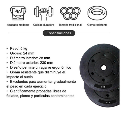 Imagen 6 de 6 de Kit 2 Discos De Pesas 5 Kg Para Musculación Y Resistencia